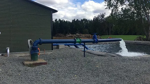 Pozo profundo habilitado por Well Pumps descargando agua en terreno